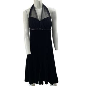 Vintage 90s BLONDIE NITES Dress Womens 13 Black Velvet Mesh Halter Cocktail